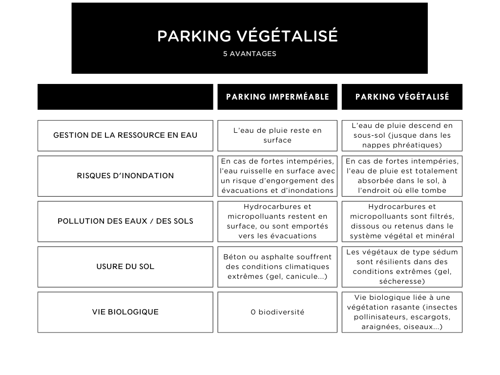 Tableau comparatif 5 avantages du parking végétalisé pour particulier